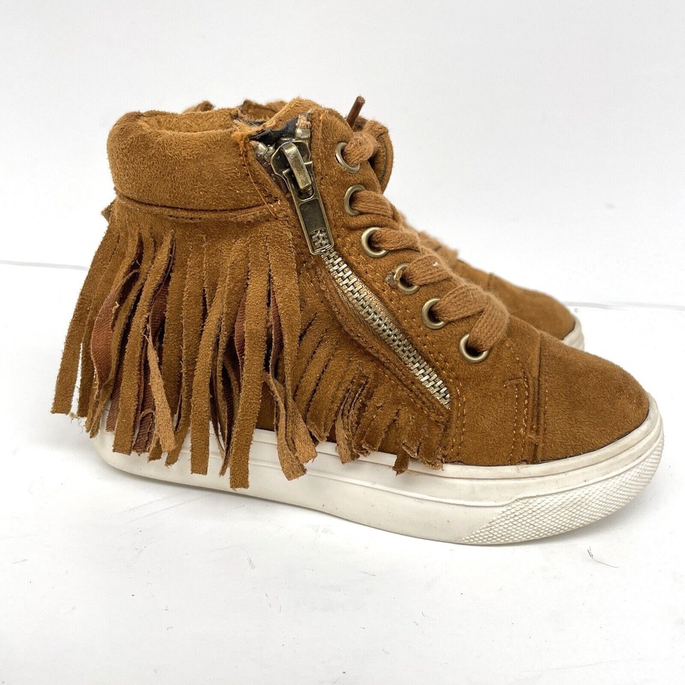 Joyfolie High Top Sneaker Brown Faux Suede Fringe Zipper Laced Toddler Girl 10
